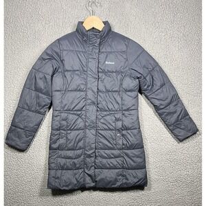 Barbour Jacket Girls Medium 8/9 Navy Bridled Quilt Puffer Longline Zip Snap